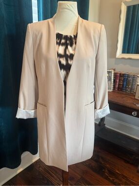 Calvin Klein Light Beige Open-Front Long Blazer